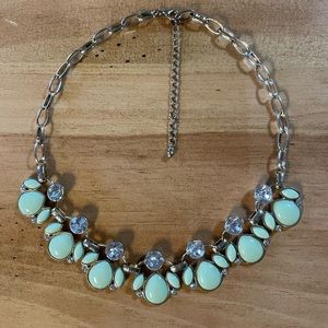 Mint Green & Gold Tone Metal Costume Jewelry w/ Rhinestones Statement Necklace